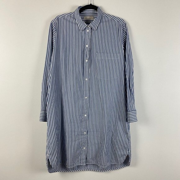 Everlane Women's Blue & White Stripe Shirt Button-Up Long Sleeve Dress Size 12